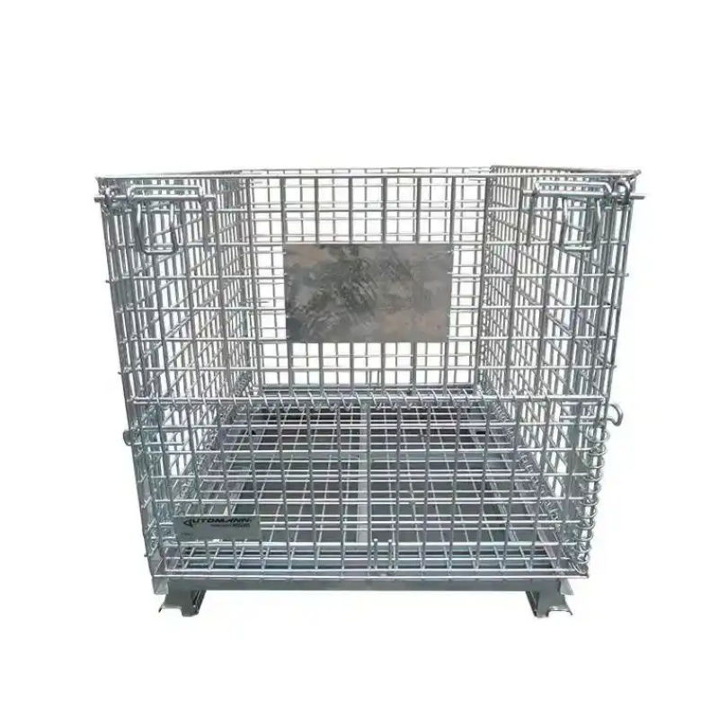 Industrial Transport with Dust Cover Storage Cage Forklift Galvanized Folding Wire Mesh Basket