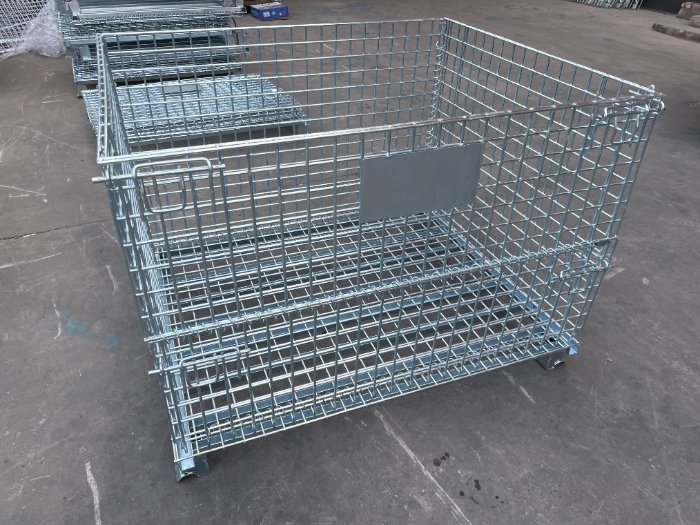 High Storage Capacity Metal Storage Cages Rolling Wire Pallet Containers
