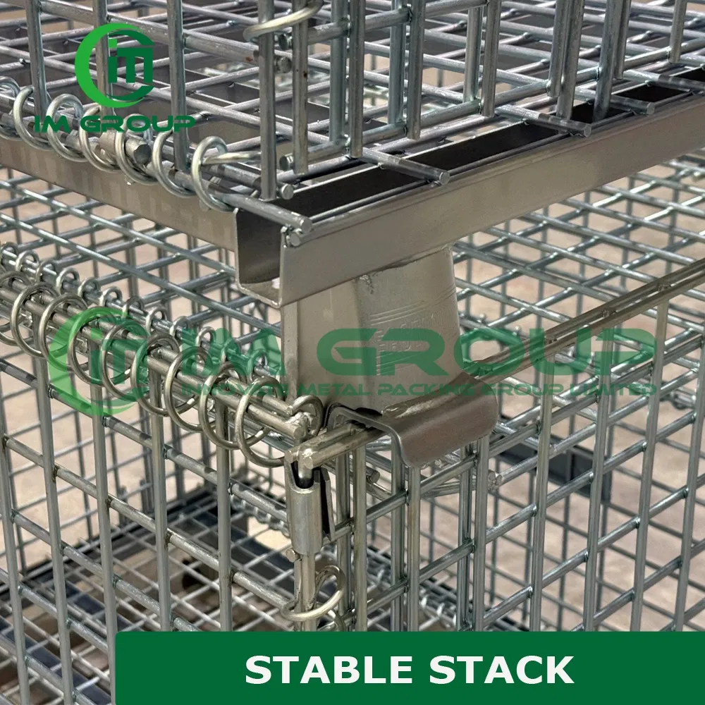 Warehouse Galvanized Rigid Iron Collapsible Wire Mesh Container for Forklifts