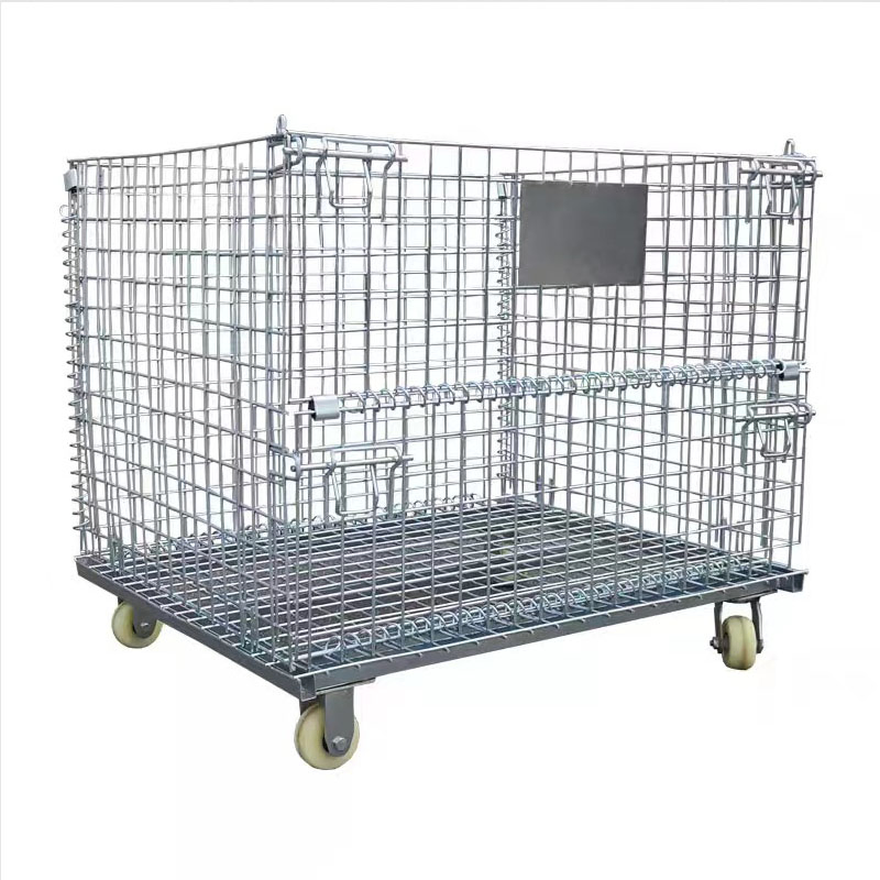 Heavy Duty Warehouse Portable Galvanized Folding Wire Mesh Pallet Storage Cage