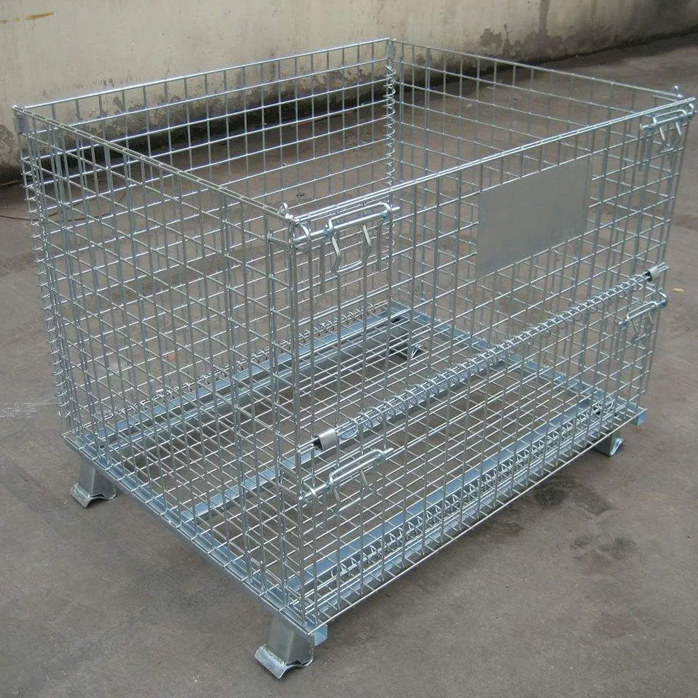 Collapsible Foldable Stackable Warehouse Bulk Heavy Duty Metal Steel Cage Galvanized or Welded Stillage Wire Mesh Roll Storage Container with Door and Wheels