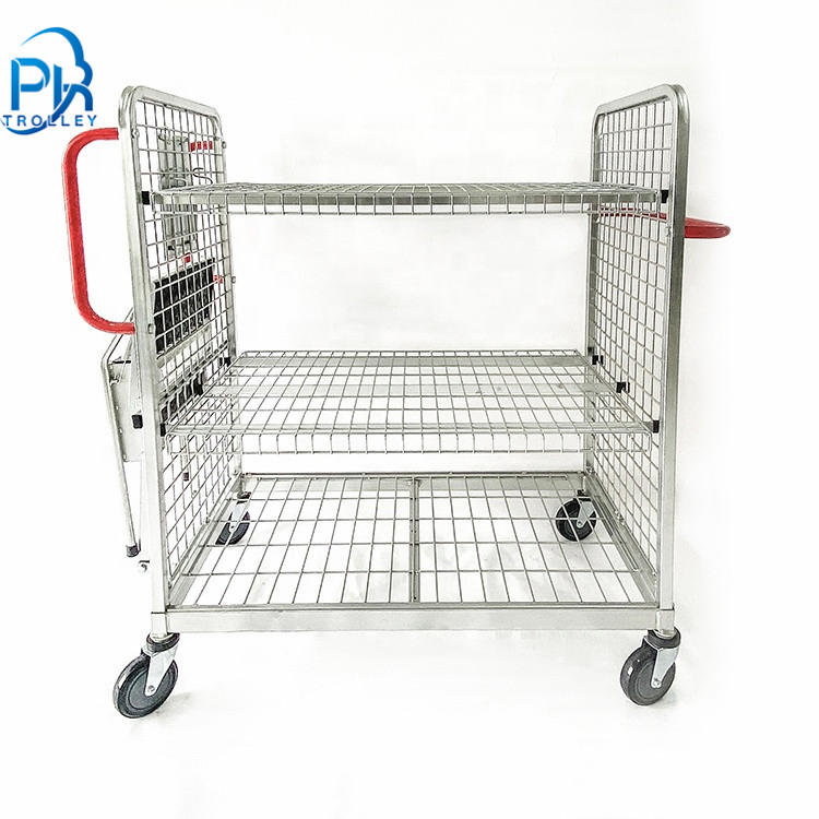 Heavy Capacity Metal Warehouse Mesh Multi-Tier Order Picking Trolley with Ladder