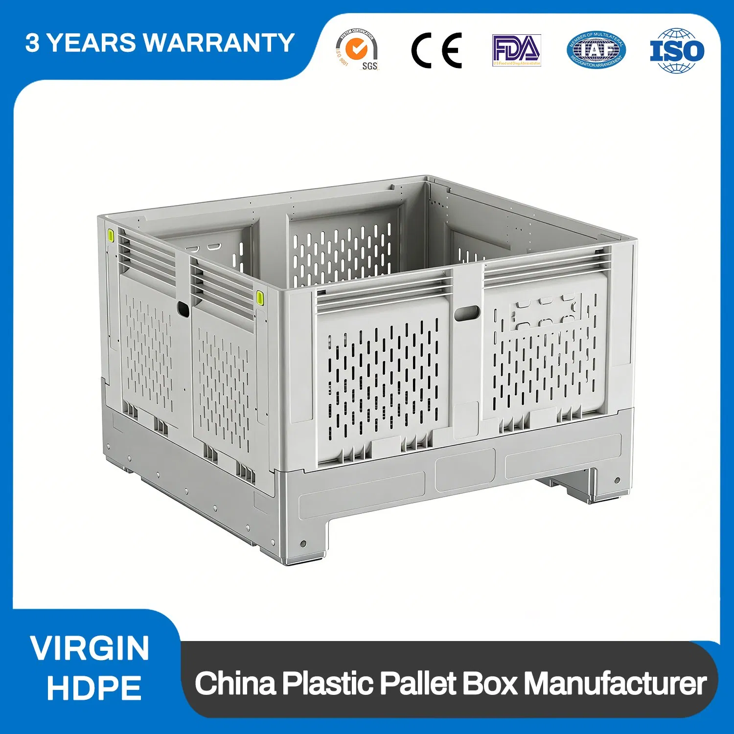 Large Bulk Heavy Duty Large Stackable Folding Collapsible Bulk Plastic Pallet Foldable Large Box/Bin Container for Storage