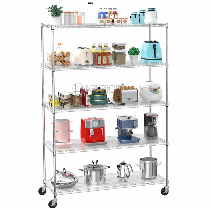 Heavy Duty Powder Coated Steel Industrial Wire Shelving System 5 Tiers Garage Metal Racking Unit on Wheels