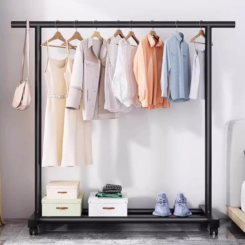 Sanipro Iron Mobile Folding Indoor Laundry Drying Hanger with Single Rod, Clothes Hanging Rack for Bedroom and Balcony Storage