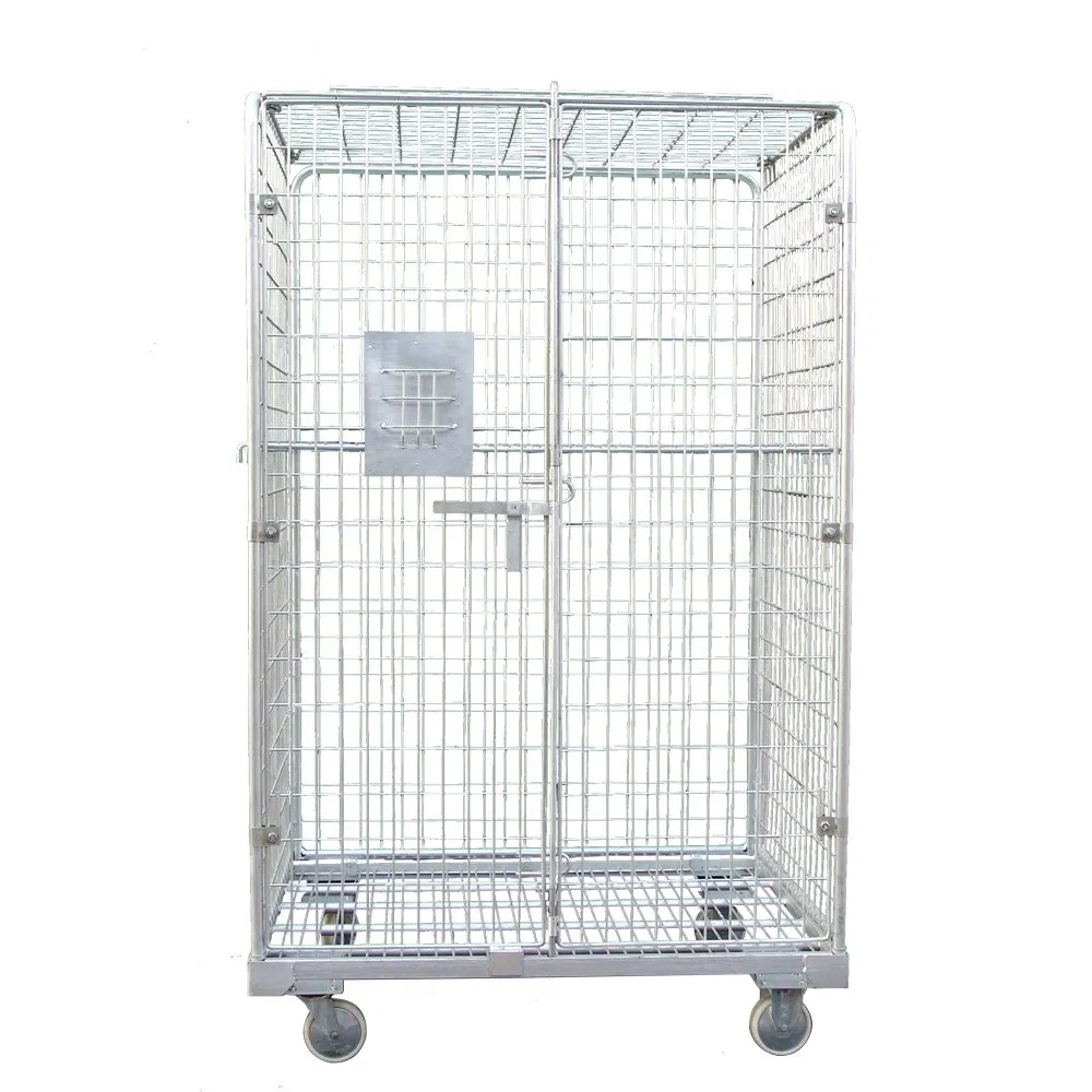 2-Side Demountable Galvanized Wire Mesh Rolling Container, Trolley Carts