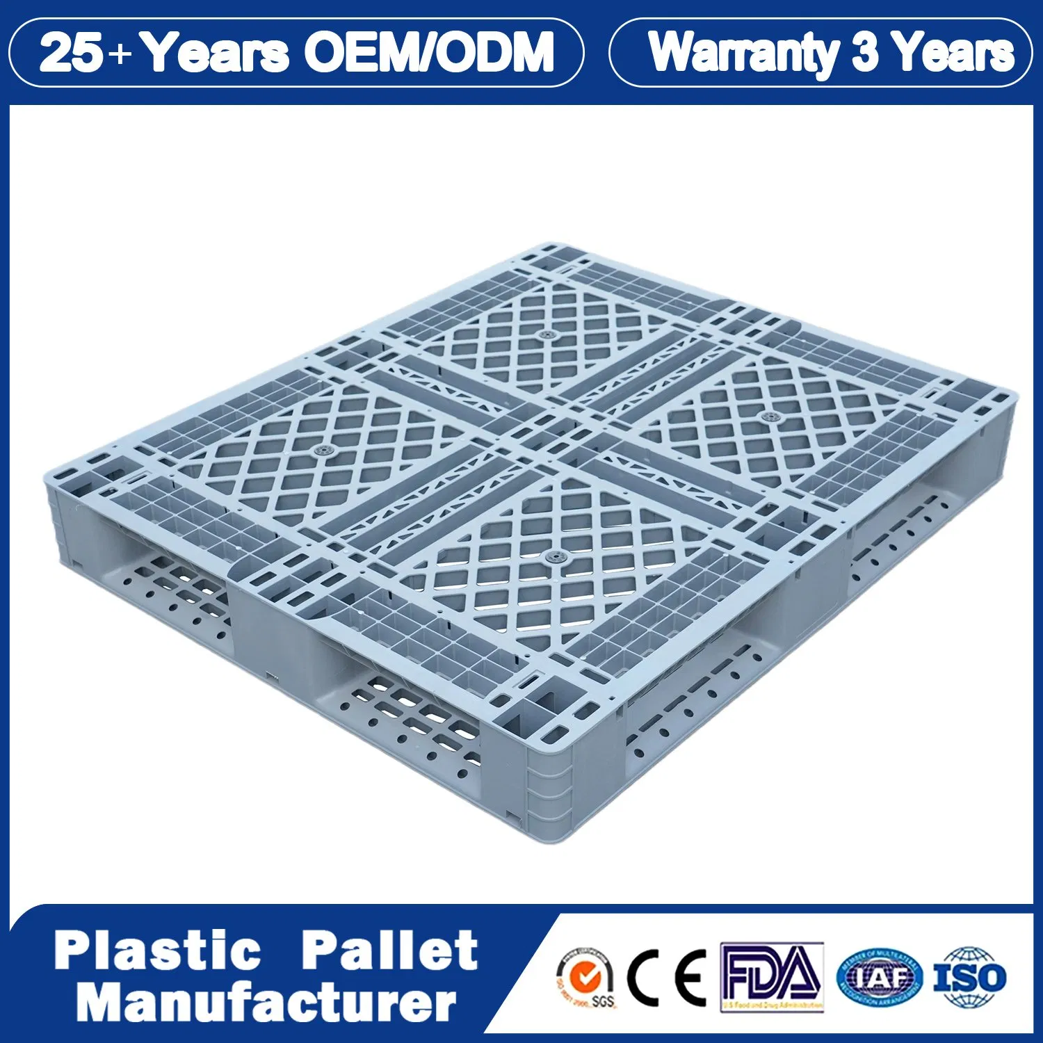 Recycled Heavy Duty Steel Reinforced 1400X1100mm Single Surface Six Runner Plastic Pallet in Stock