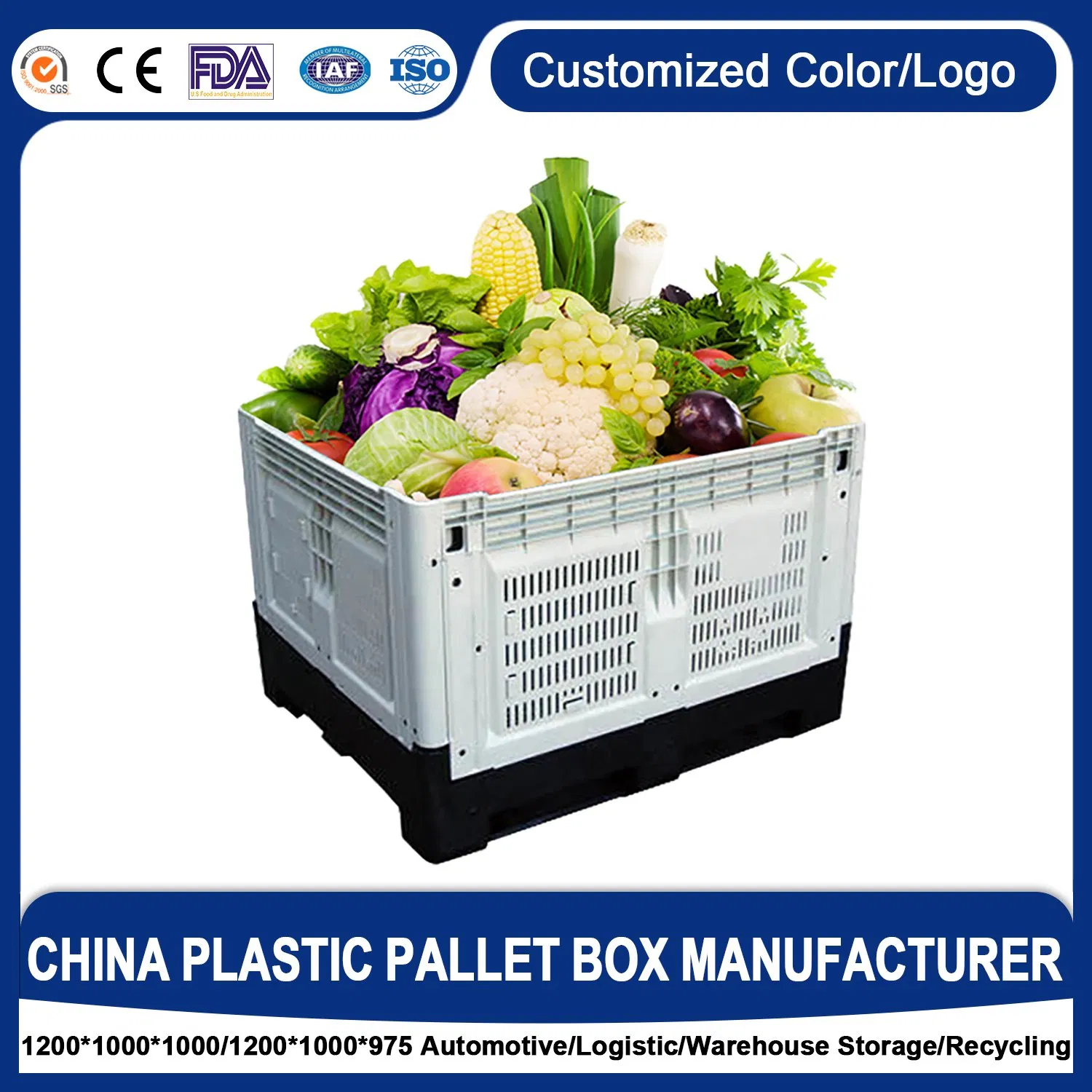 Australian Heavy Duty Customized Mesh Large Bulk Collapsible Vgriculture Box Stackable Ventilated Foldable Storage Plastic Pallet Bin for Fruits/Vegetables