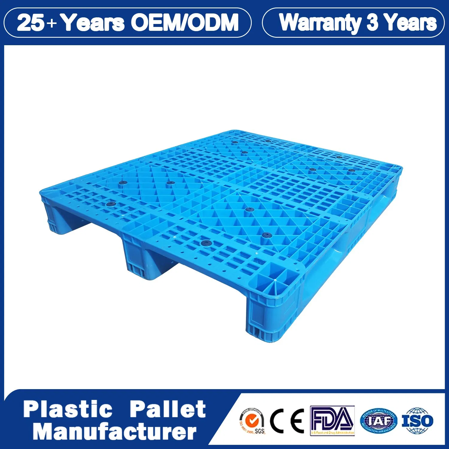 1200X1000X150mm/1100X1100mm/1200X800mm/1200X1200mm 15kg 3 Skids 4 Ways Hygiene HDPE Heavy Duty Warehouse Storage Auto Racking Plastic Pallet for Goods Turnover