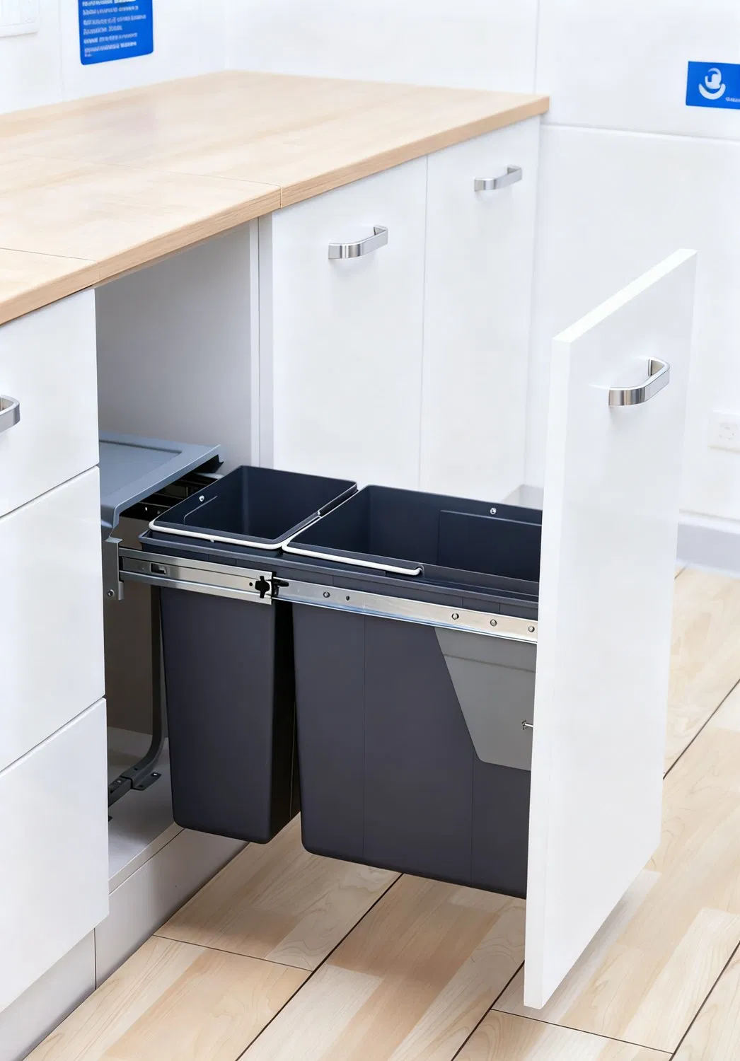 Tekey Garbage Trash Bin Trash Can Plastic Drawers Cabinet Kitchen Built-in Dustbin Kitchen Storage