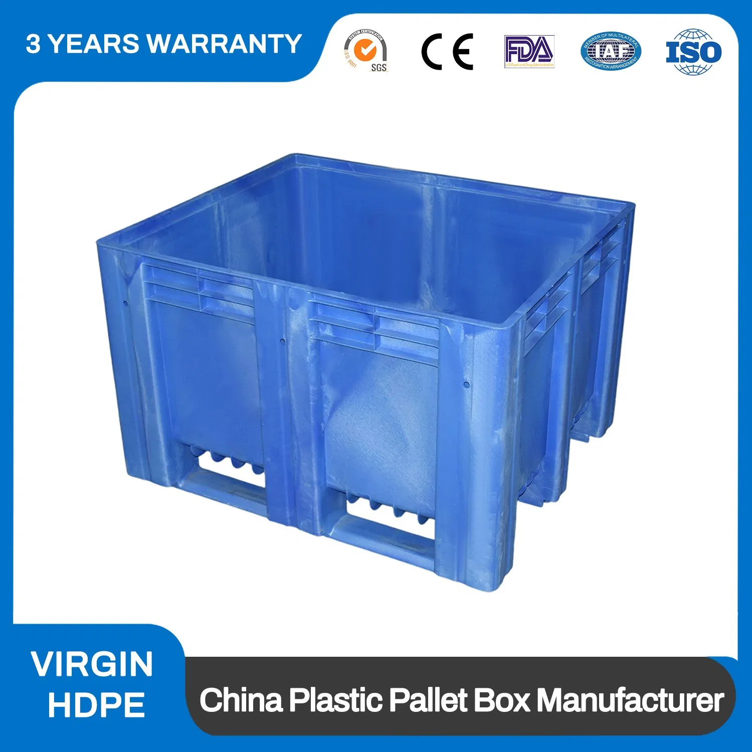 Food Grade Plastic Storage Pallet Bin for Meat Processing and Seafood Industry with Smooth Surfaces and Antimicrobial Technology 1200X1000X580mm