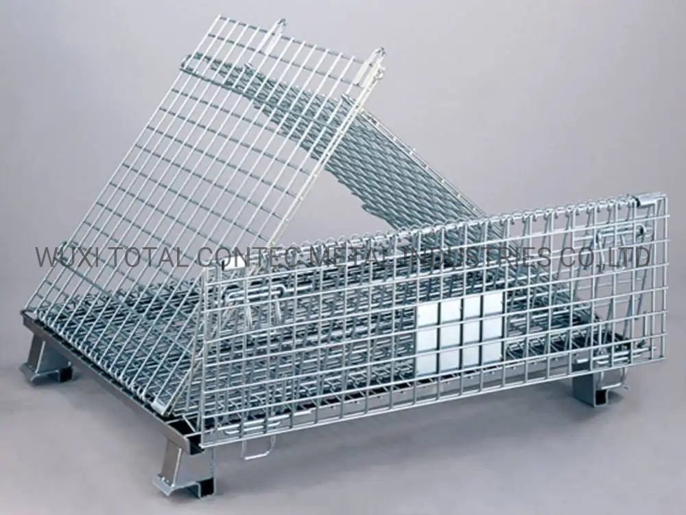 Heavy Duty Galvanized Stackable and Foldable Wire Mesh Cage Steel Stillage for Warehouse Storage Transportation