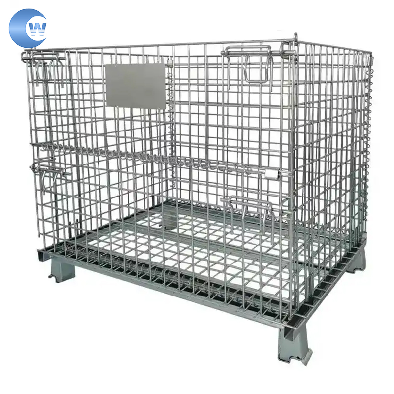 High Security 1200*1000 Collapsible Outdoor Foldable Warehouse Metal Steel Stackable Iron Galvanized Roll Wire Mesh Container Storage Cage for Pallet Rack