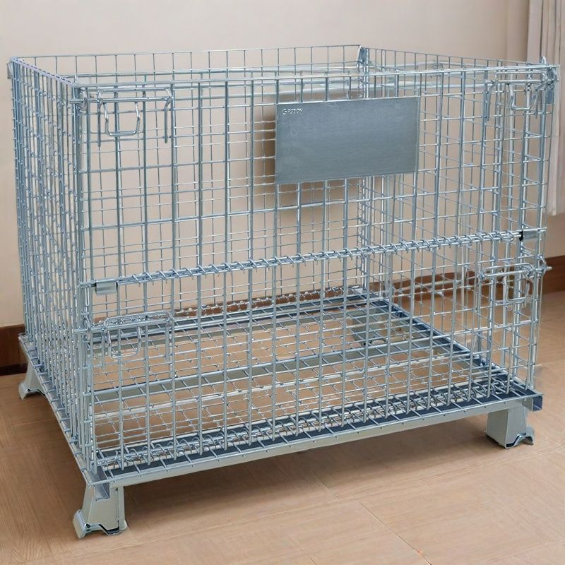 Foldable Galvanizing Iron Steel Metal Mesh container Box with or Without Casters