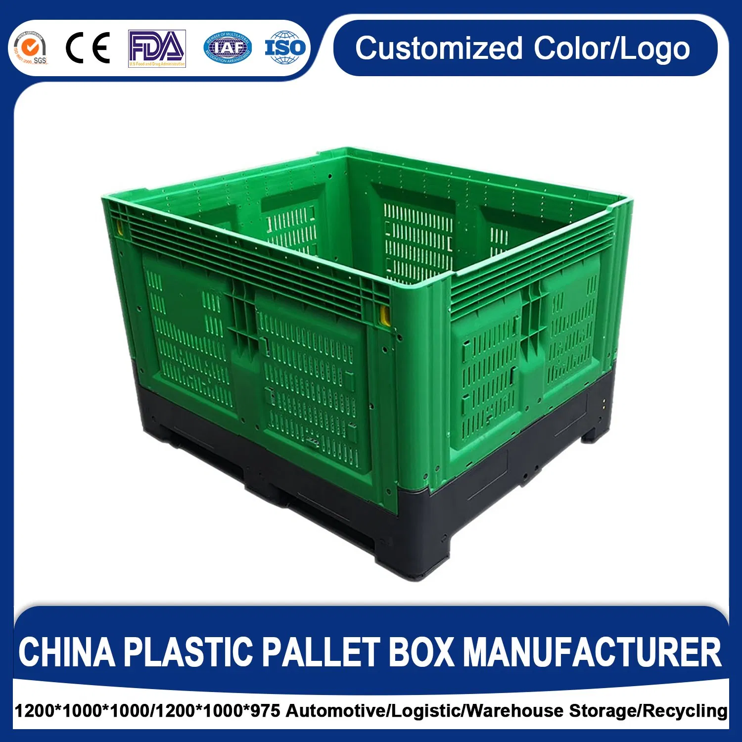 Australian Heavy Duty Customized Mesh Large Bulk Collapsible Vgriculture Box Stackable Ventilated Foldable Storage Plastic Pallet Bin for Fruits/Vegetables