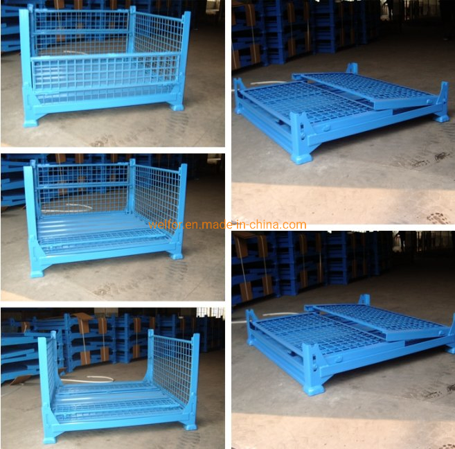 Steel Mesh Container Rolling Storage Collapsible Cage Container Foldable Racking