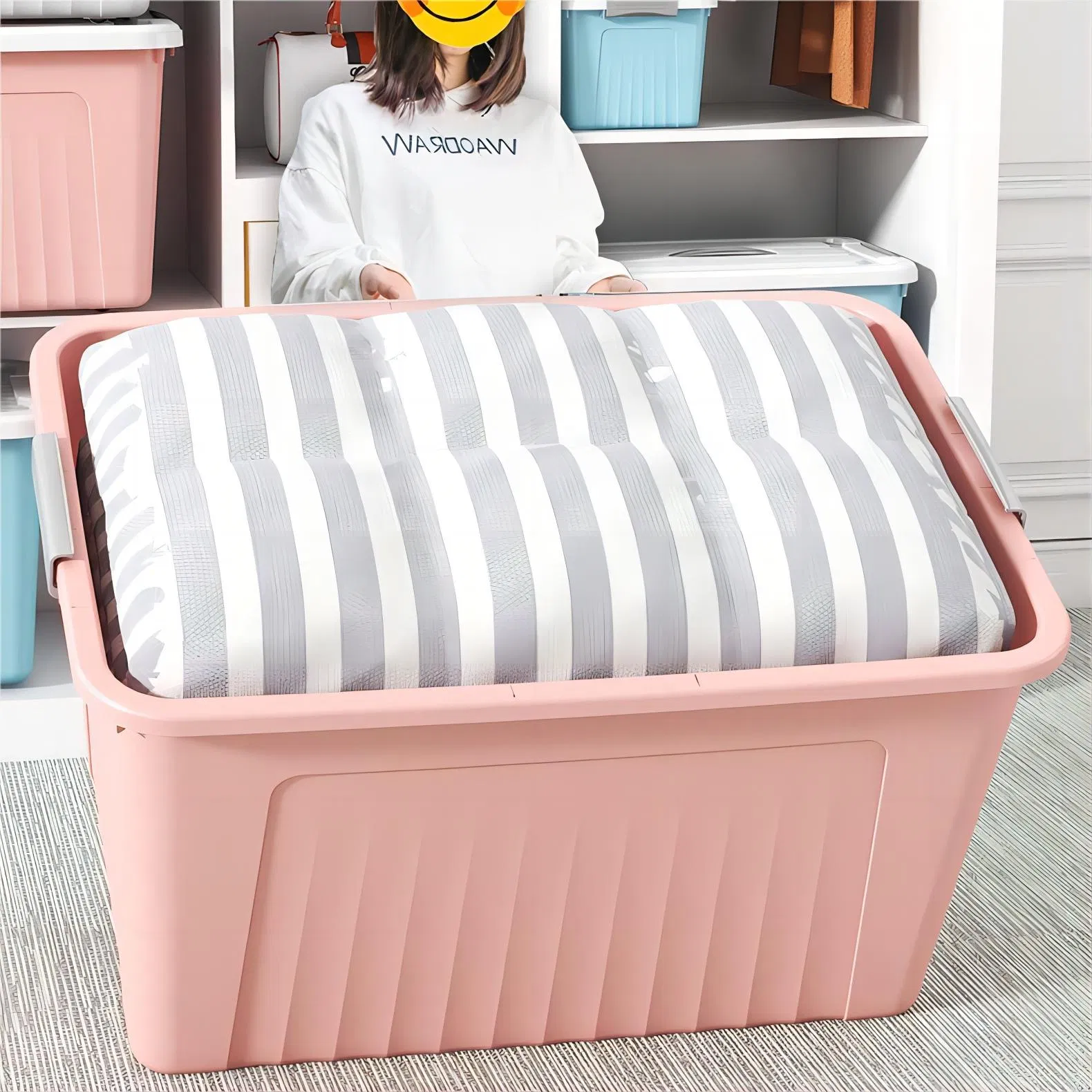 6 to 250 Litre Large Space Colorfull PP Plastic Storage Bin with Wheels and Handle for Organizing