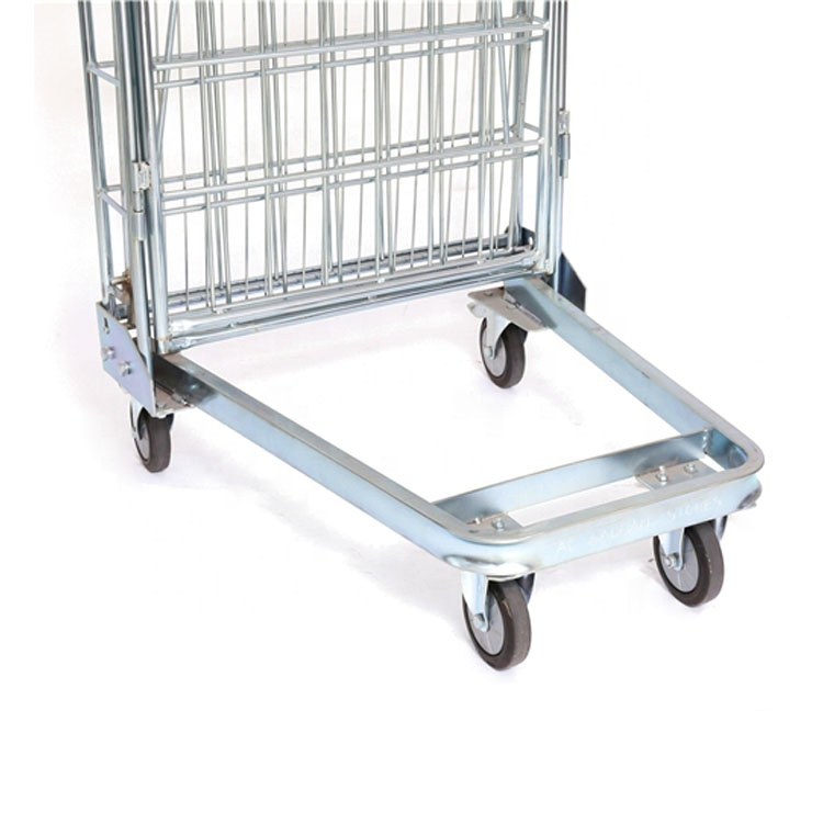 Warehouse 3 Sided Logistics Detachable Foldable Industrial Laundry Transport Wire Metal Rolling Trolly Cages for Storage