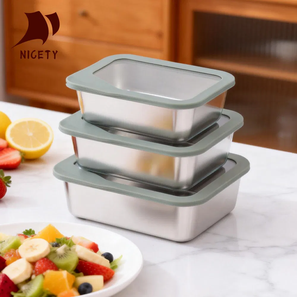 Stackable Multi-Size Stainless Steel Food Container with High-Definition Glass Lid