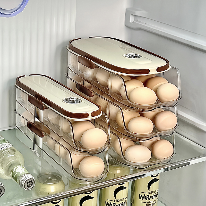 Automatic Rolling Polypropylene Stackable Egg Container with Handle for Egg Organization
