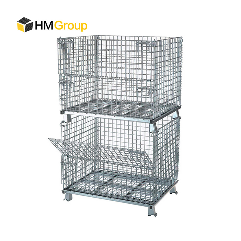 Customized Warehouse Storage Stackable Foldable Pallet Cage Wire Mesh Baskets