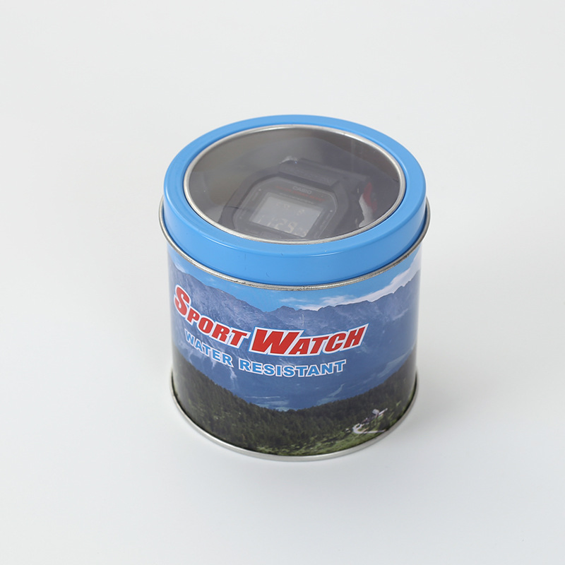 Custom Transparent Window Tin Can Simplicity Iron Black Packaging Box for Watch