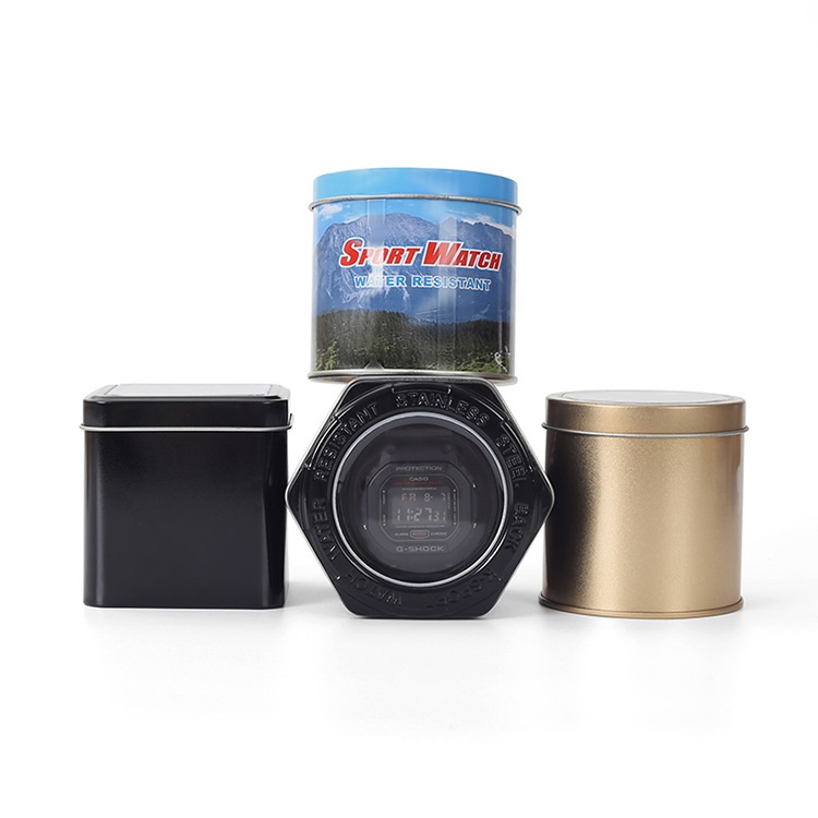 Custom Transparent Window Tin Can Simplicity Iron Black Packaging Box for Watch