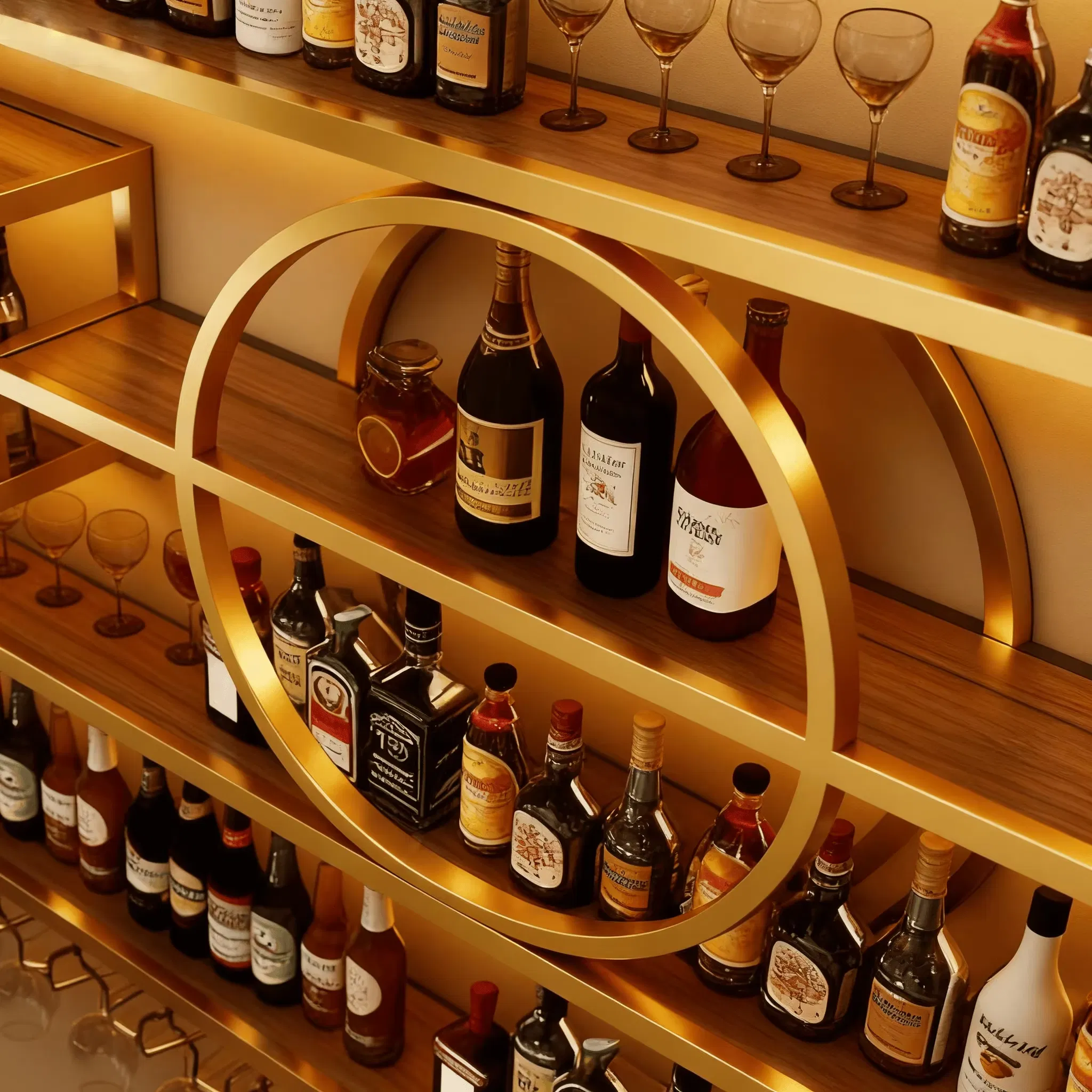 Elegant Wall-Mounted Stainless Steel Liquor Storage Rack with LED Lighting Features