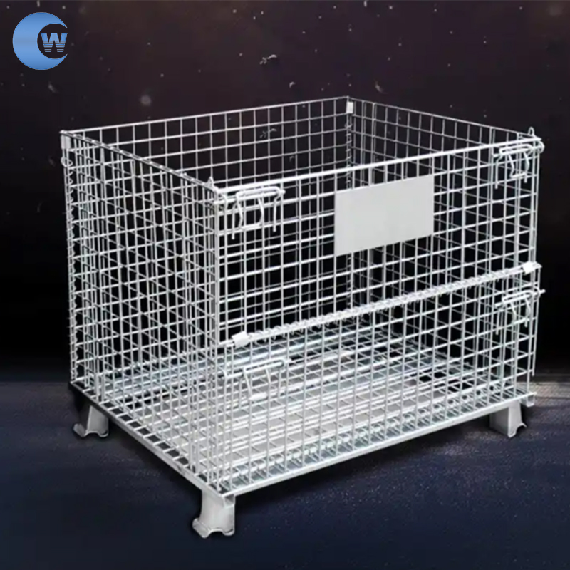 High Security 1200*1000 Collapsible Outdoor Foldable Warehouse Metal Steel Stackable Iron Galvanized Roll Wire Mesh Container Storage Cage for Pallet Rack