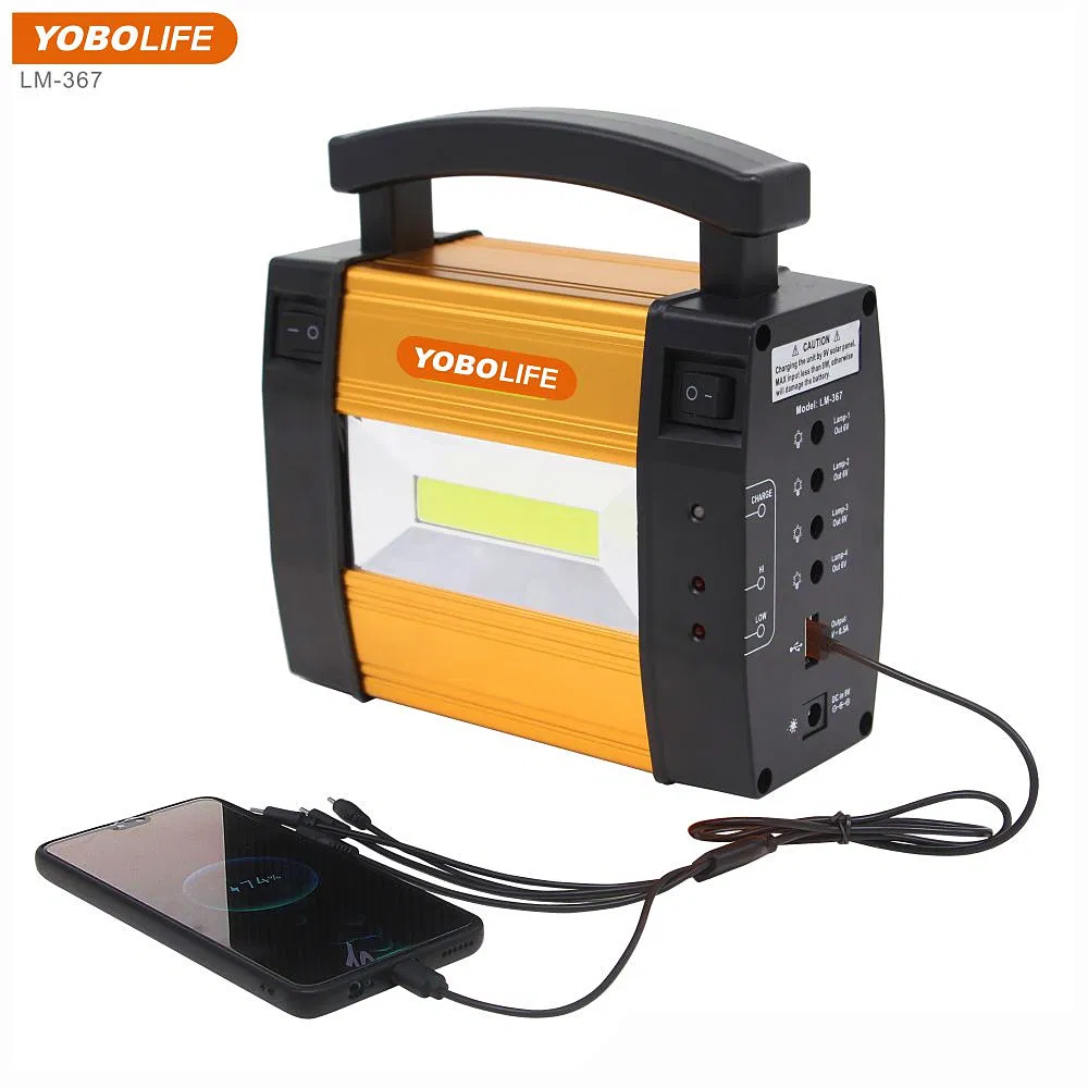 Kit de iluminación de emergencia solar portátil LED para el hogar pequeño, sistema multifuncional