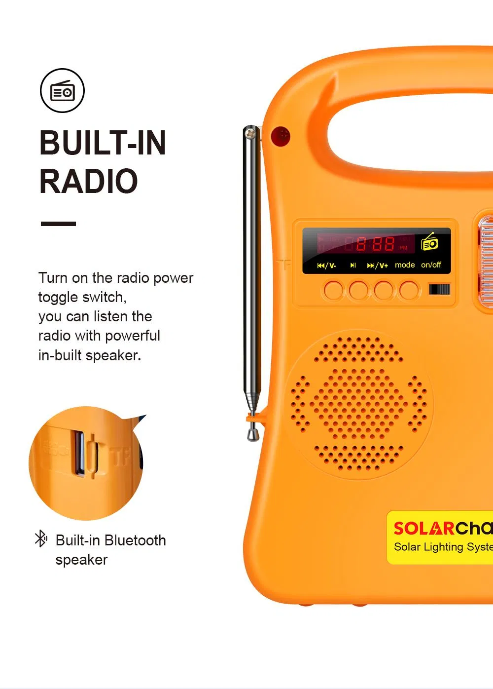 Sistema de Energía Solar Portátil 20W para Áreas Fuera de la Red Kit Solar para el Hogar con Radio FM