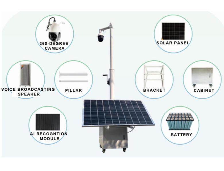 Sistema de vigilancia móvil solar alimentado por energía exterior con módulo de reconocimiento de inteligencia artificial, sin necesidad de energía de red ni conexión