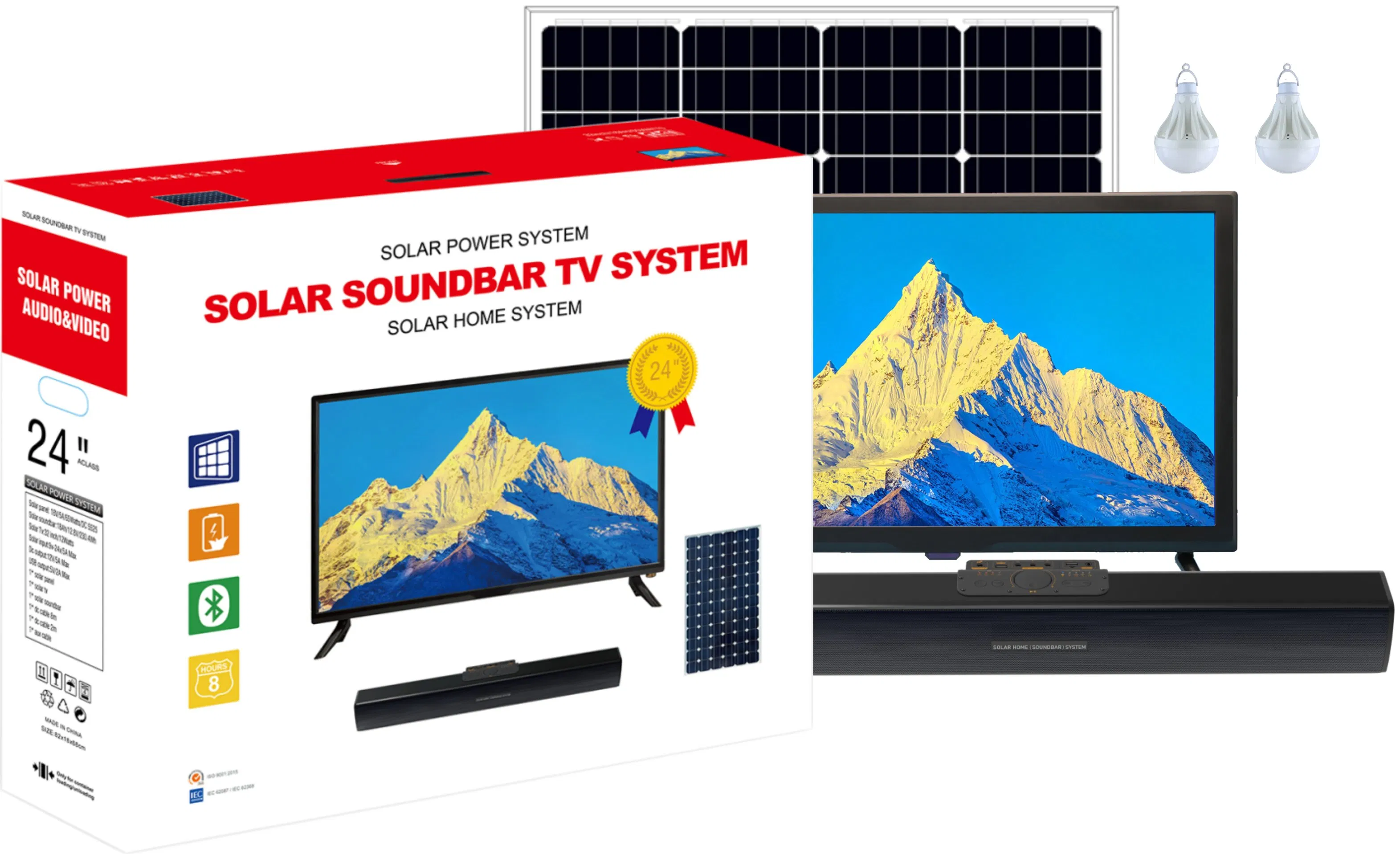 Sistema Solar Mini Power para Hogar con 32inch Televisor LED Luz Ventilador de Corriente Continua Panel Solar para Uso Rural o de Emergencia