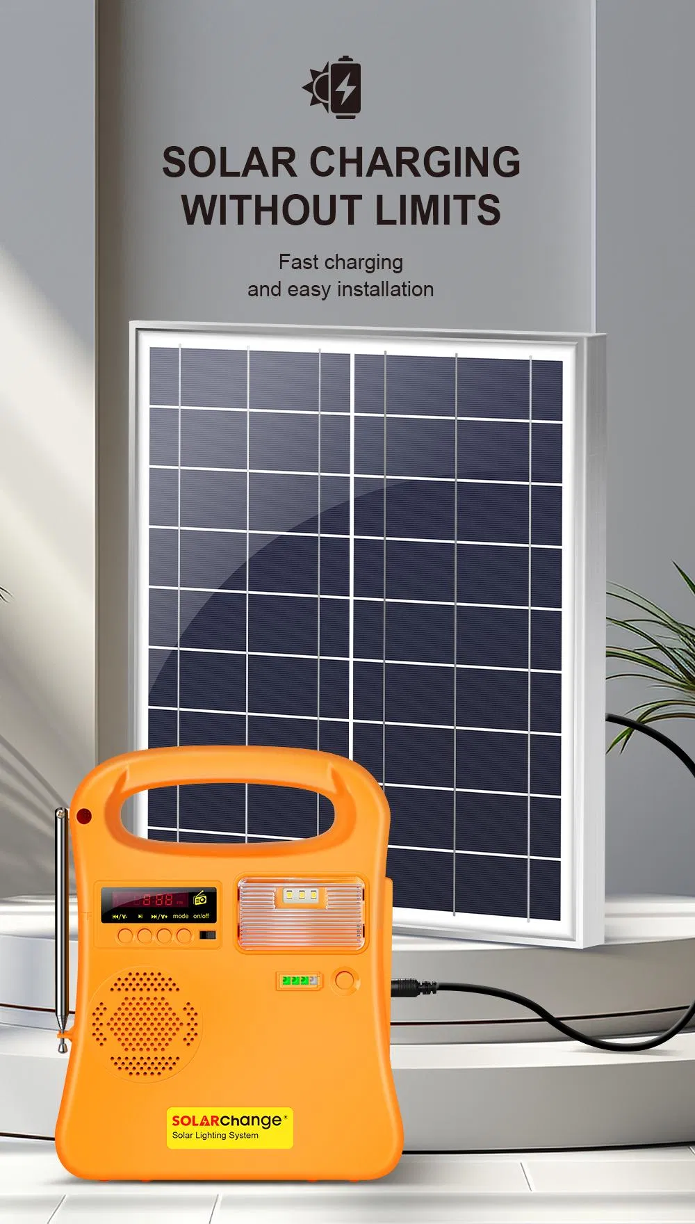 Sistema de Energía Solar Portátil 20W para Áreas Fuera de la Red Kit Solar para el Hogar con Radio FM