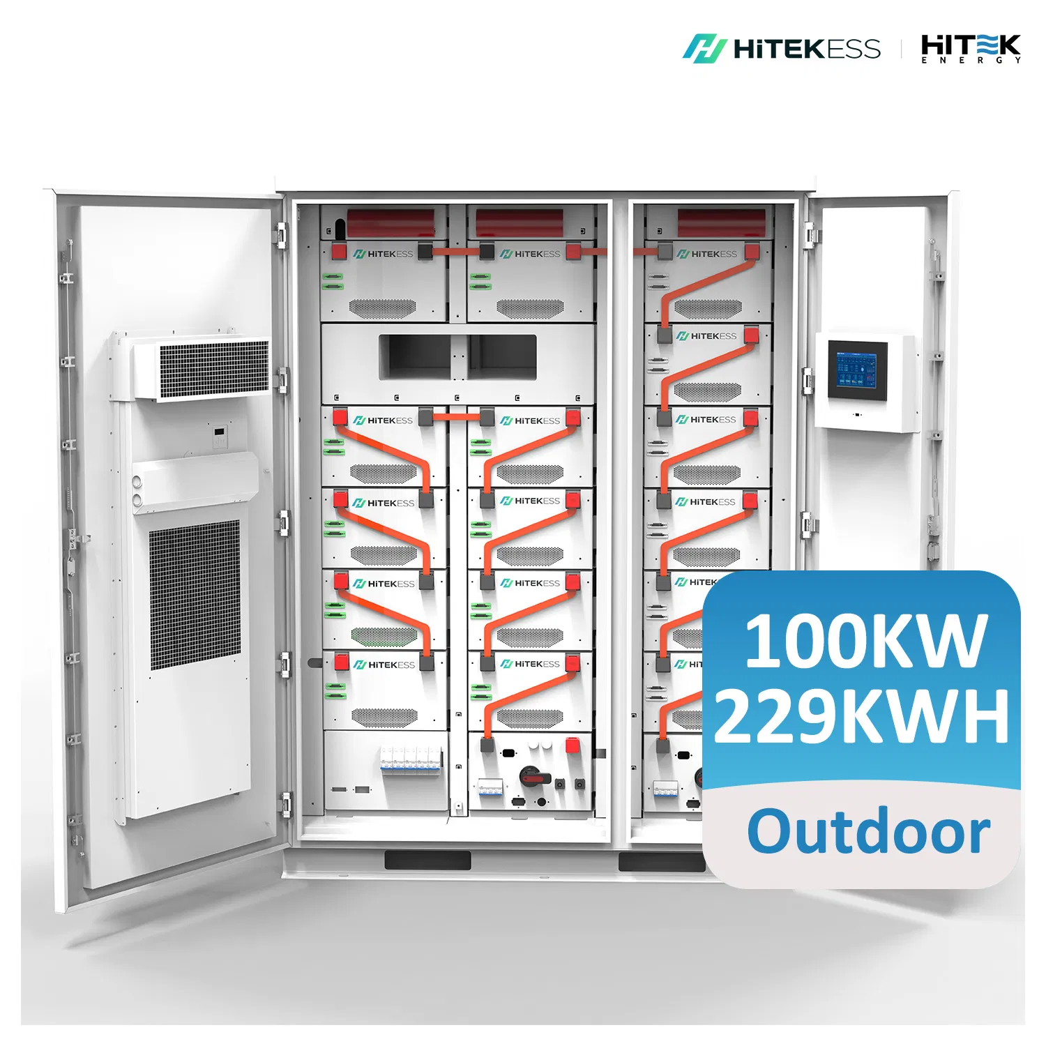 Hitek 100kw 200kwh Armario Exterior Ess 380V 3phase 50kw 100kw Sistema de Almacenamiento de Batería Inversora PCS con 100kwh 200kwh 229kwh Respaldo de Batería de Ión de Litio