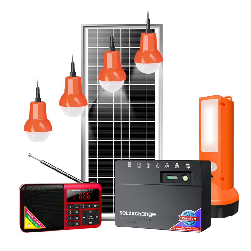 Sistema de Iluminación Solar Portátil Certificado Verasol con Linterna de Radio y 4 Bombillas para Acampar y Energía de Emergencia (SC-810)
