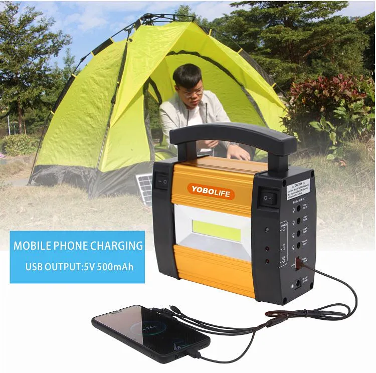 Kit de iluminación de emergencia solar portátil LED para el hogar pequeño, sistema multifuncional
