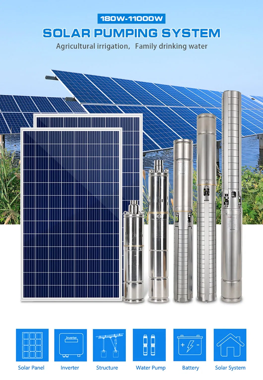Sistema de bombeo de agua solar confiable para necesidades de riego