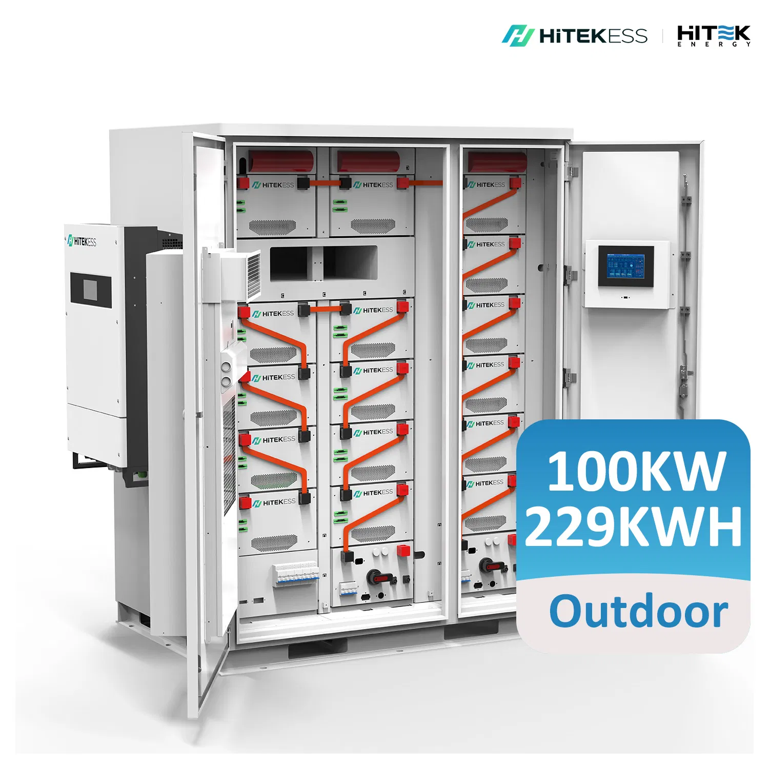 Hitek 100kw 200kwh Armario Exterior Ess 380V 3phase 50kw 100kw Sistema de Almacenamiento de Batería Inversora PCS con 100kwh 200kwh 229kwh Respaldo de Batería de Ión de Litio
