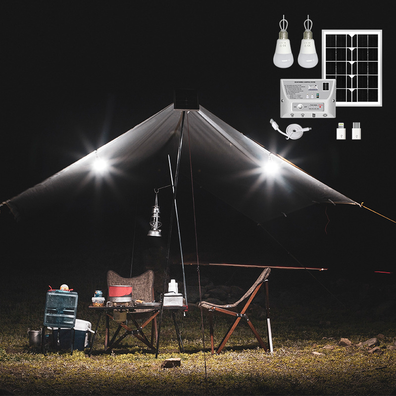 Sistema de Iluminación LED Solar para Camping, Bombilla Portátil, Generación de Energía Exterior, Emergencia