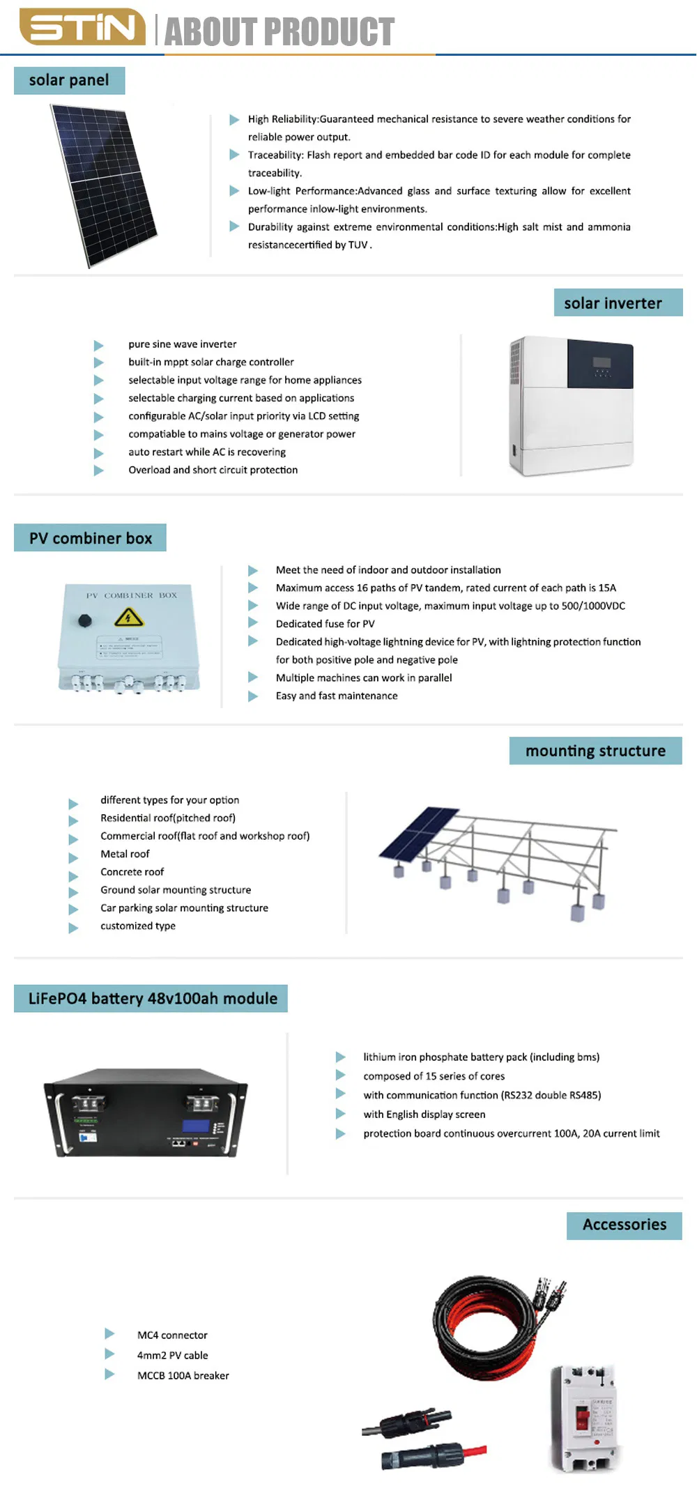 Sistema de energía solar fuera de la red montado en la pared LiFePO4
