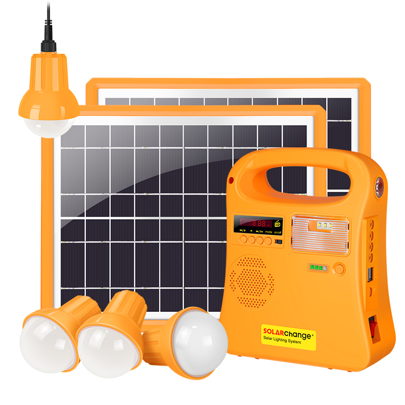 10W Sistema Solar de Iluminación Solar para Áreas Rurales (Con FM Radio/4PC Bombillas LED Cargador móvil)