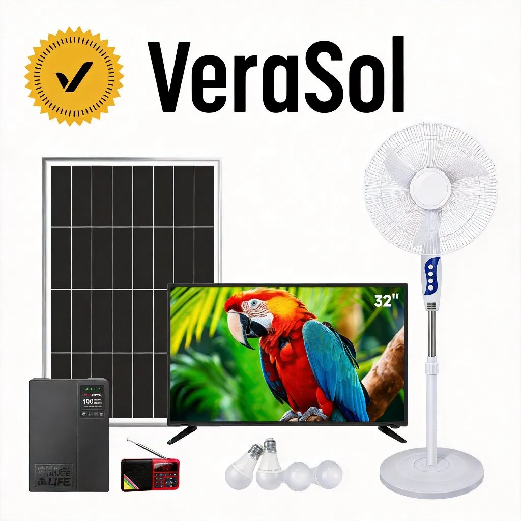 Sistema de Iluminación Solar para el Hogar Certificado Global Verasol OEM/ODM con Ventilador de Pulgadas, Televisor de Pulgadas, Radio y Cuatro Bombillas 30W/50W/80W/100W/120W/150W/180W 16 32