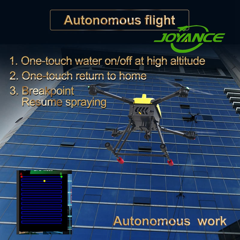 Dron de limpieza robusto y estable con sistema de doble tanque para agua y solución de limpieza