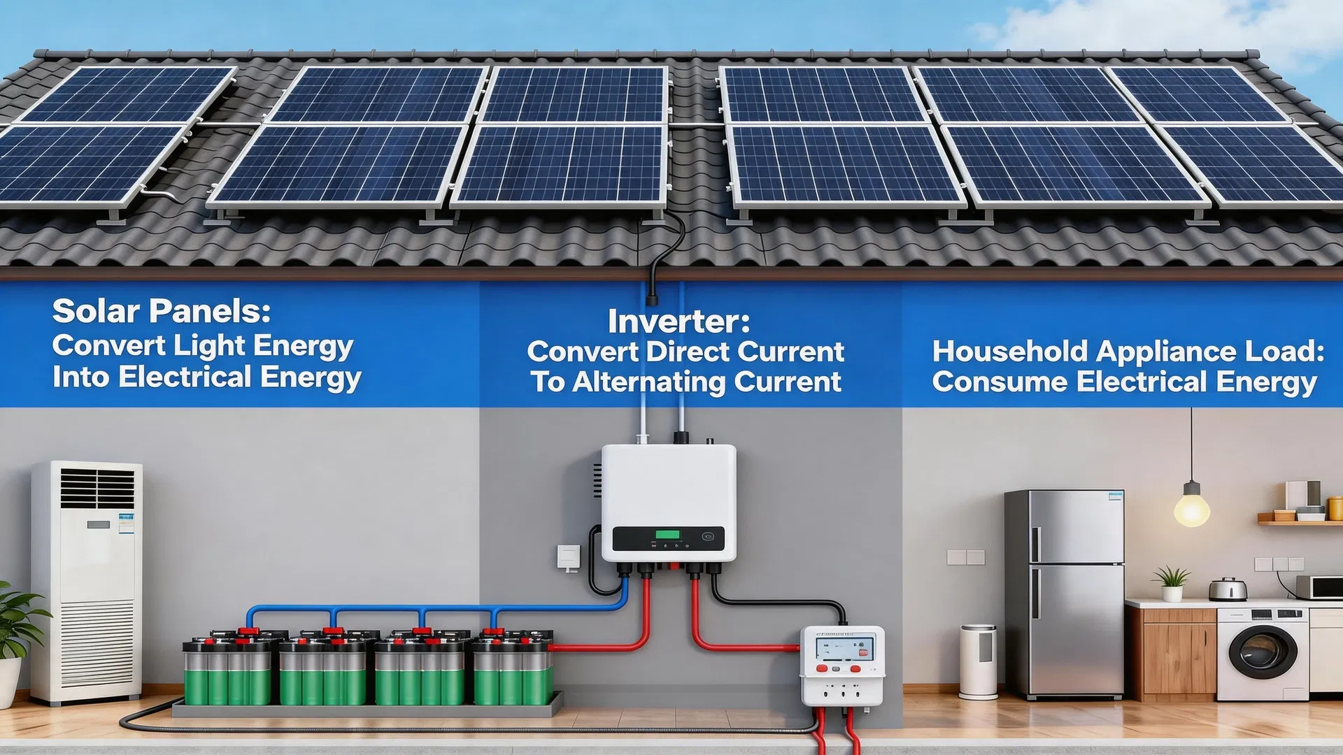 Diagrama de funcionamiento del sistema de energía solar independiente