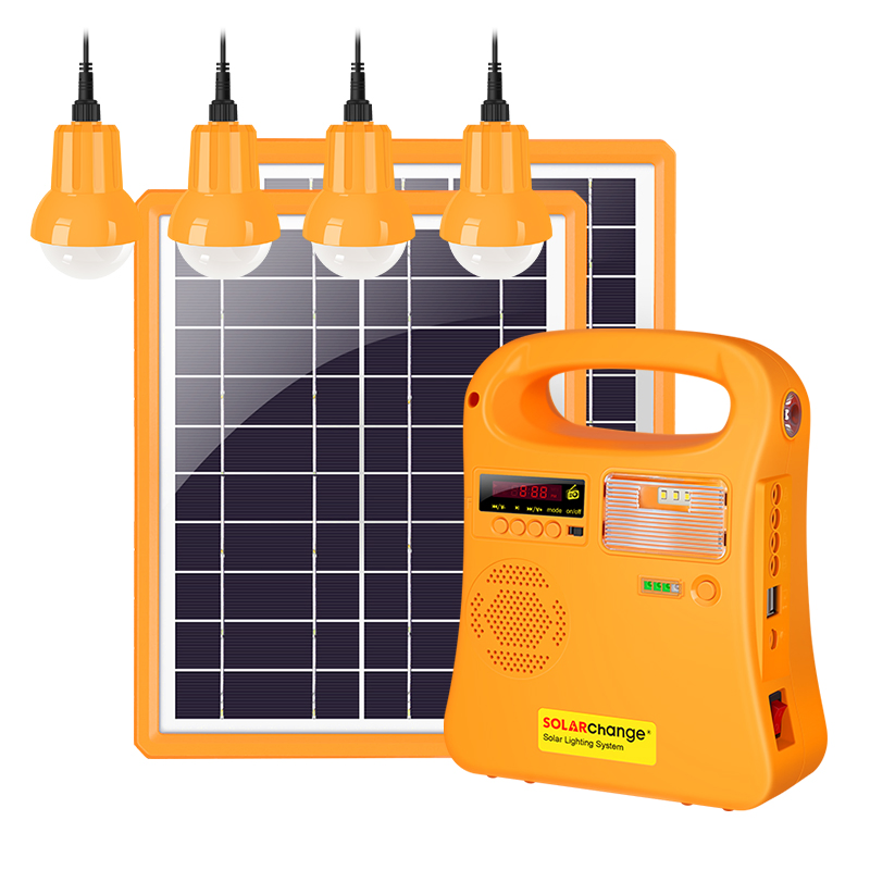 10W Sistema Solar de Iluminación Solar para Áreas Rurales (Con FM Radio/4PC Bombillas LED Cargador móvil)