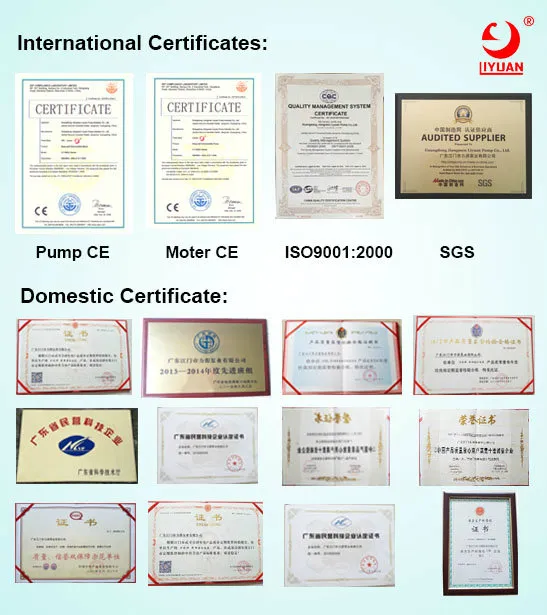 Certificados de Calidad de la Bomba