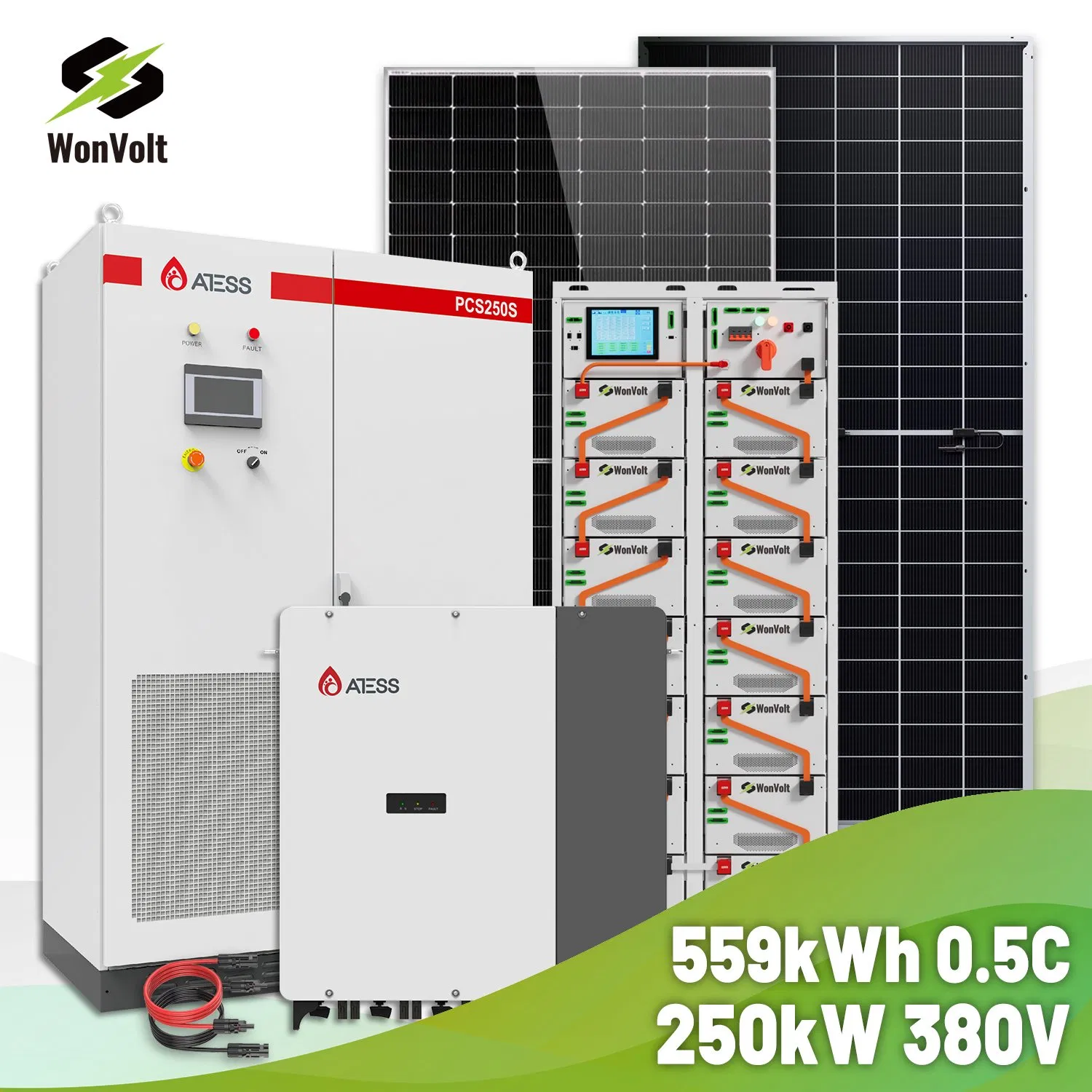 Sistema Solar de Microred Wonvolt 60kw 80kw 100kw 150kw 250kw Sistema de Almacenamiento de Baterías para Áreas Remotas