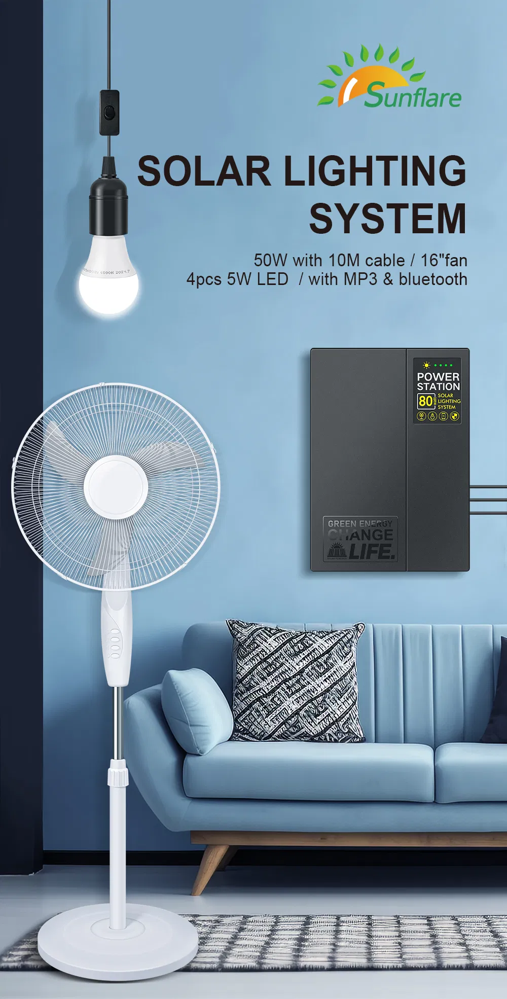 Sistema de Iluminación Solar para el Hogar con Ventilador y TV