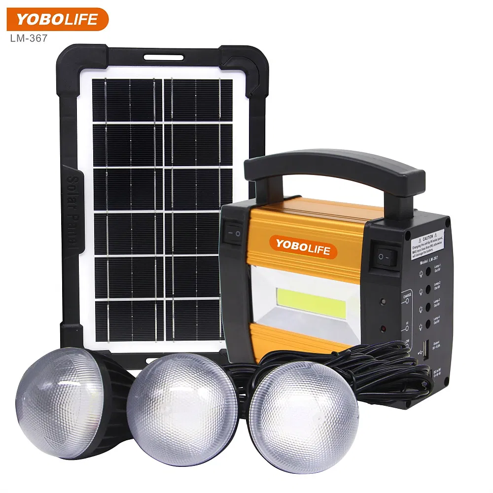 Kit de iluminación de emergencia solar portátil LED para el hogar pequeño, sistema multifuncional
